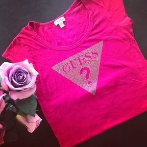 Magenta Guess T-Shirt with Rhinestones